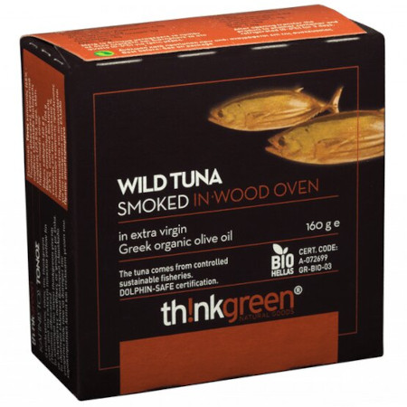 Dziki tuńczyk wędzony, w ekologicznej oliwie z oliwek extra virgin 160 g thinkgreen
