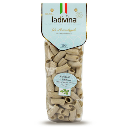 Włoski makaron RIGATONI AL BASILICO bazyliowy 500 g La Divina