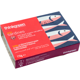 Dzikie sardynki w ekologicznej oliwie z oliwek extra virgin z szafranem 115 g thinkgreen