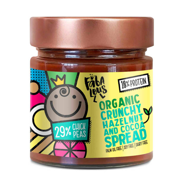 FABALOUS CRUNCHY HAZELNUT bezglutenowy wegański KREM CZEKOLADOWY Z ORZECHÓW LASKOWYCH I KAKAO na bazie ciecierzycy Z ORZECHAMI BIO 200g Coppola Foods | ekologiczny włoski